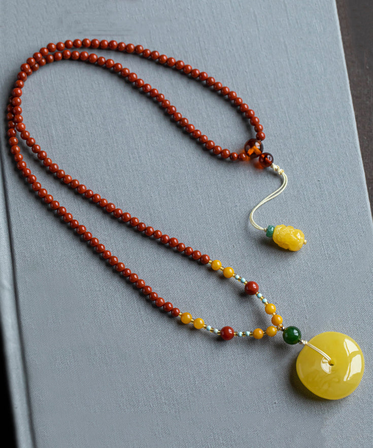 Red Hand Woven Agate Beeswax Pendant Necklace
