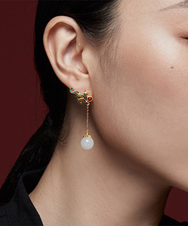 Gold Sterling Silver Jade Drop Earrings