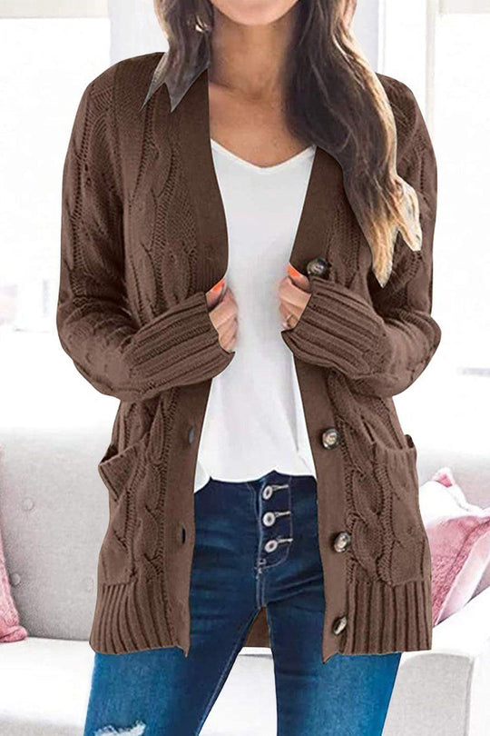 Knitted Color Button Down Chunky Outwear Cardigan