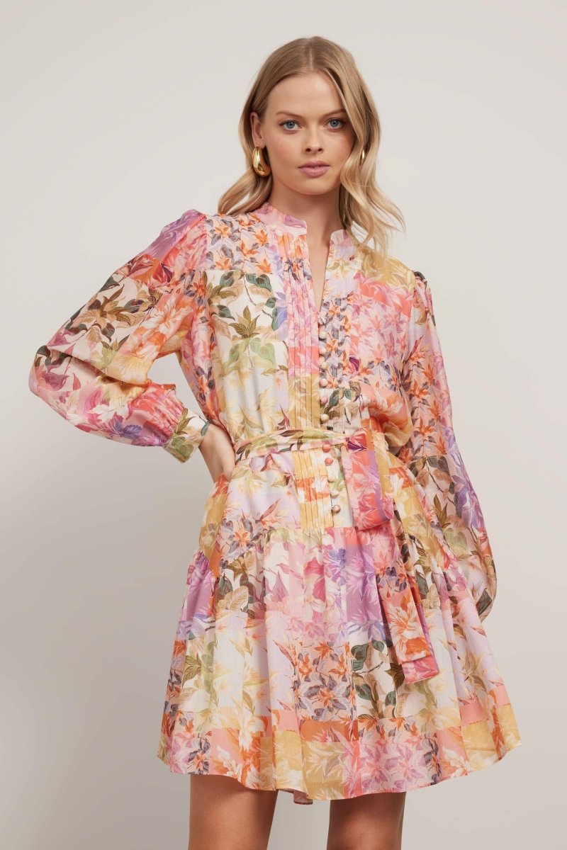 Belinda Printed Pintuck Mini Dress