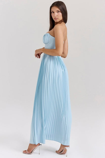 Bella Strappless Pleated Chiffon Maxi Dress