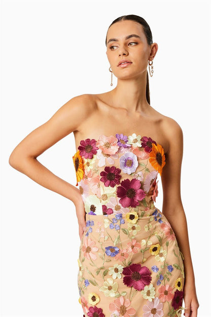 Belle Embroidered Strapless Midi Dress