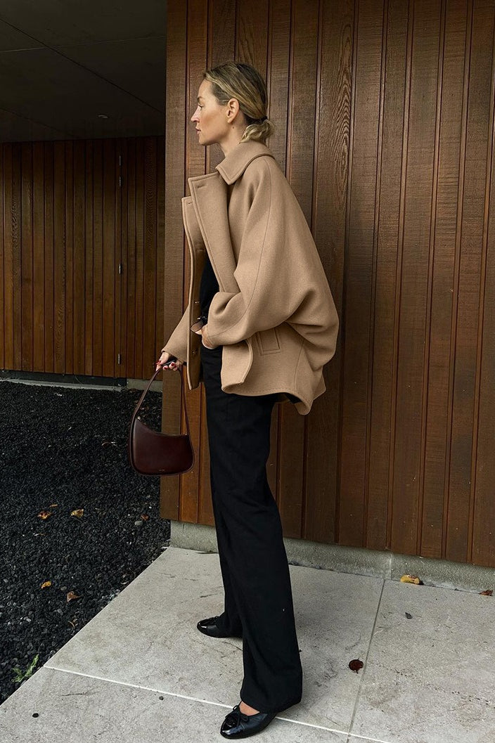 Batwing Sleeve Wool Blend Coat