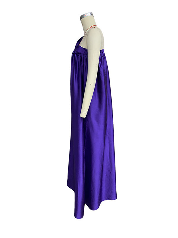 A-line Loose Asymmetric Pleated Color Tied One-shoulder Maxi Dresses