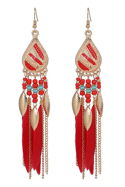 Colorful Feather Tassel Dangle Drop Earrings