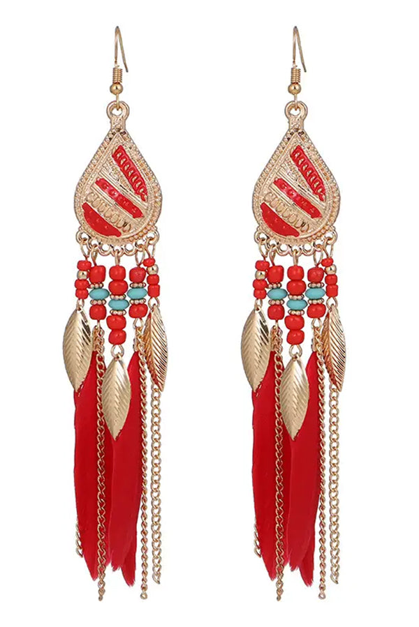 Colorful Feather Tassel Dangle Drop Earrings