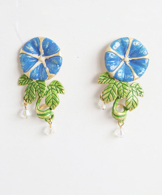 Gold Morning Glory Handmade Painting Copper Stud Earrings