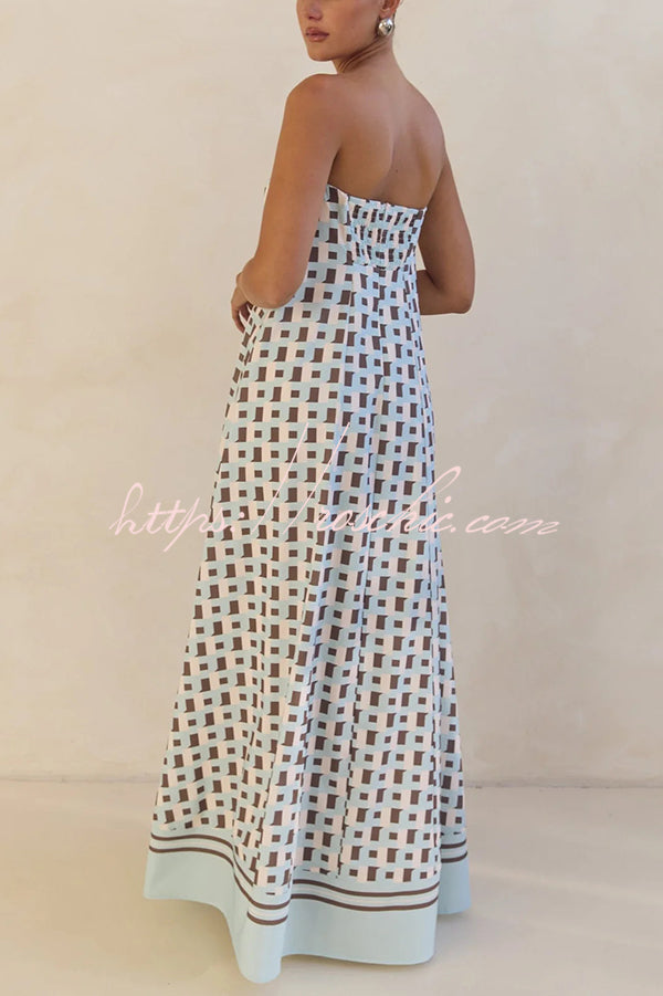 Unique Print Tube Top Back Zipper Loose Maxi Dress