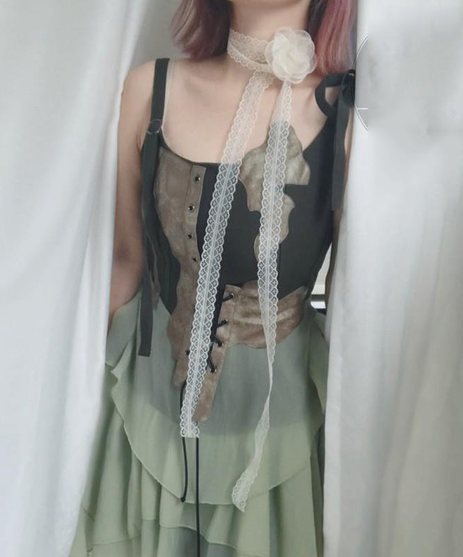 Style Beige Lace Hollow Out Silk Scarf Necklace