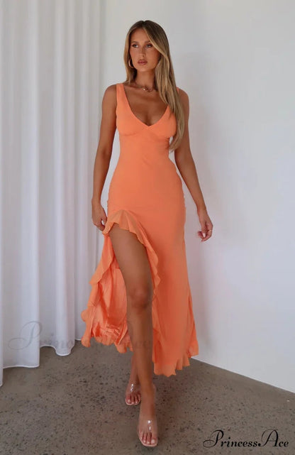 Bianca Slit Stylish Ruffled Maxi Dress