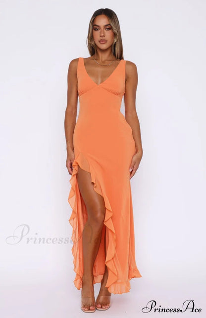 Bianca Slit Stylish Ruffled Maxi Dress