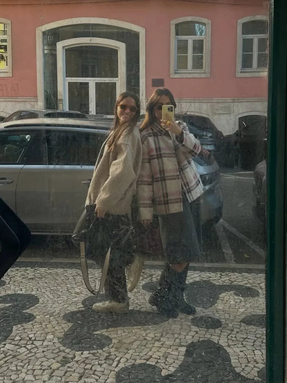 Big Plaid Print Woolen Bomber Coat