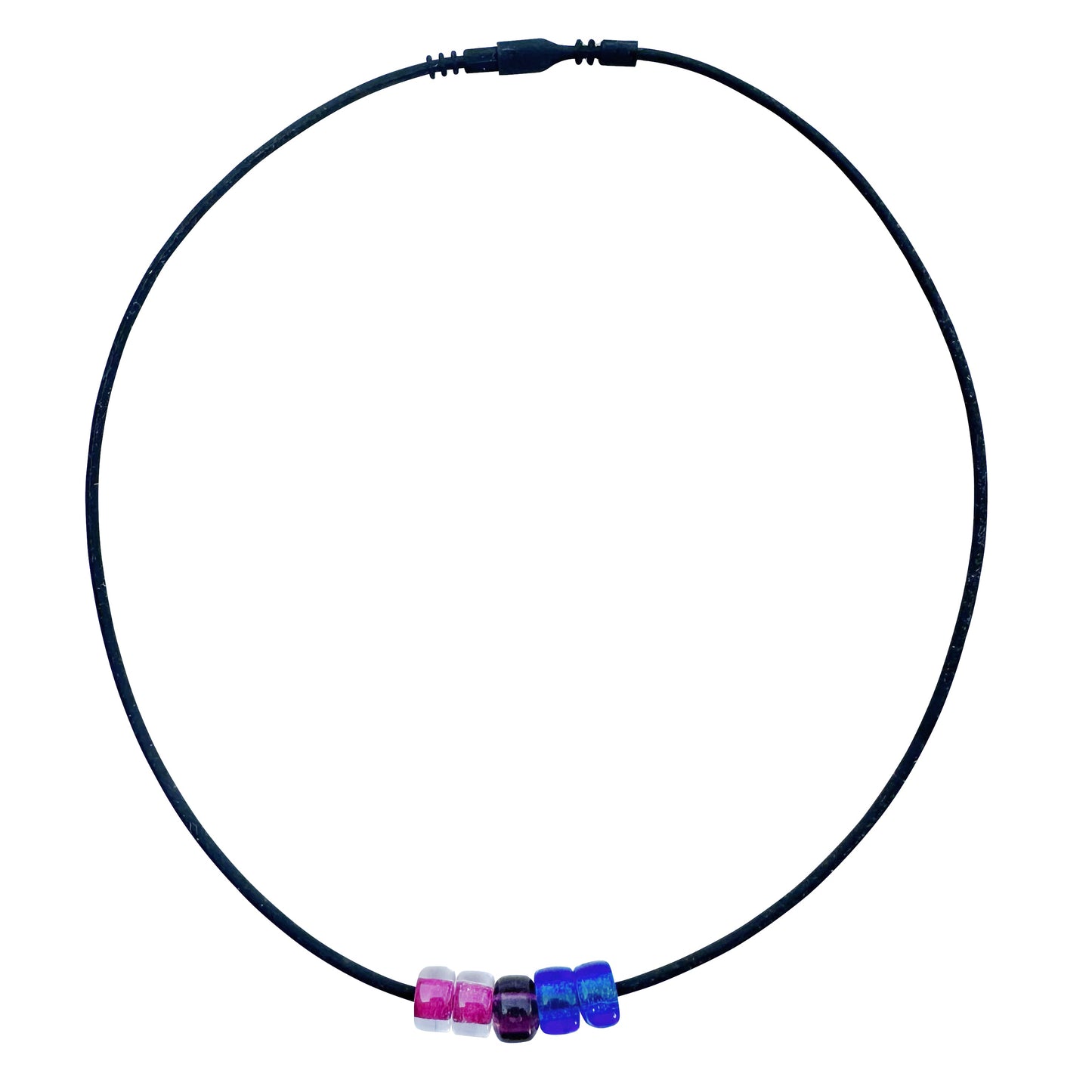 Bisexual Pride/bi Ally Necklace With Czech Glass Beads on Black Rubber Cord, 18 Inches