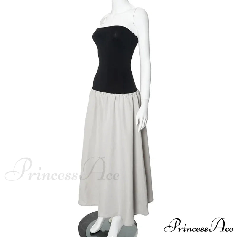 Black and White Charming Colorblock Tube Maxi Dress