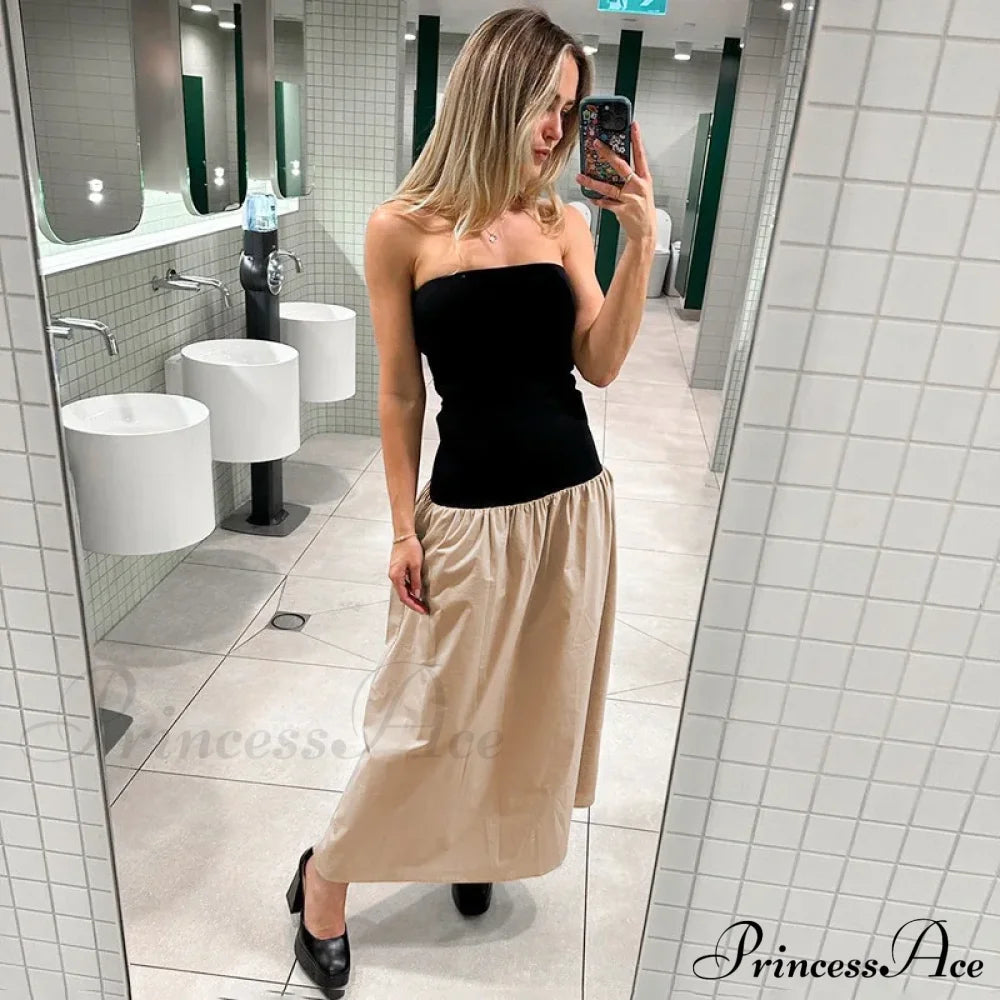 Black and White Charming Colorblock Tube Maxi Dress