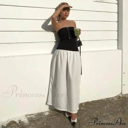 Black and White Charming Colorblock Tube Maxi Dress
