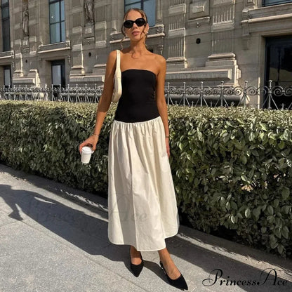Black and White Charming Colorblock Tube Maxi Dress