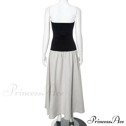 Black and White Charming Colorblock Tube Maxi Dress