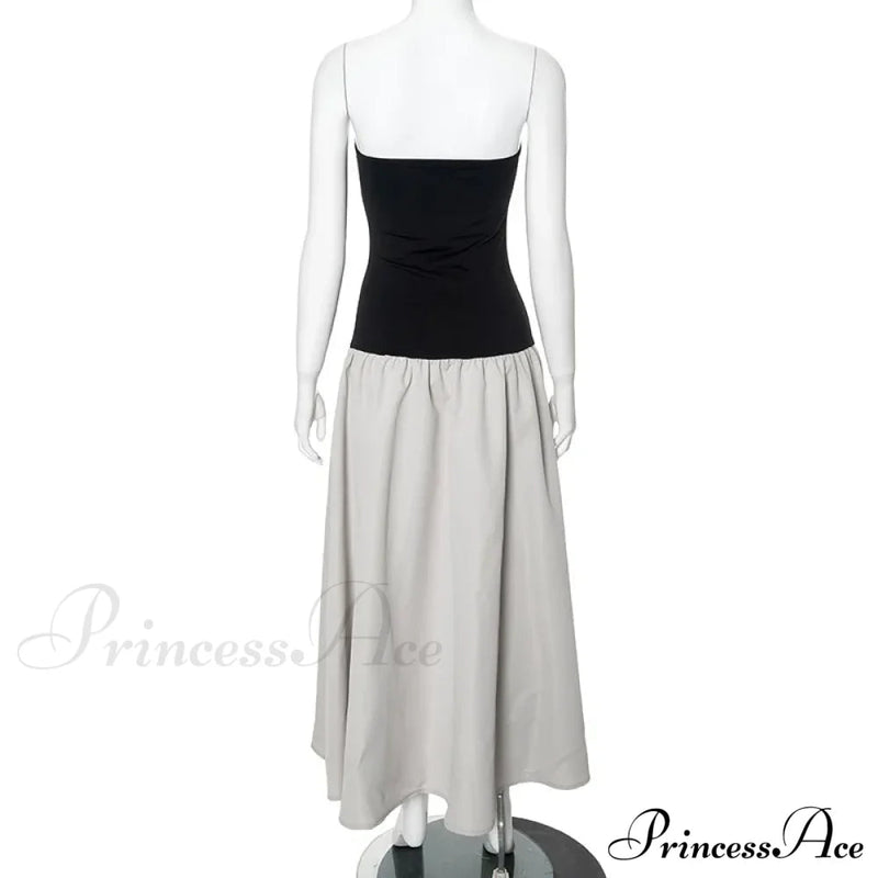 Black and White Charming Colorblock Tube Maxi Dress