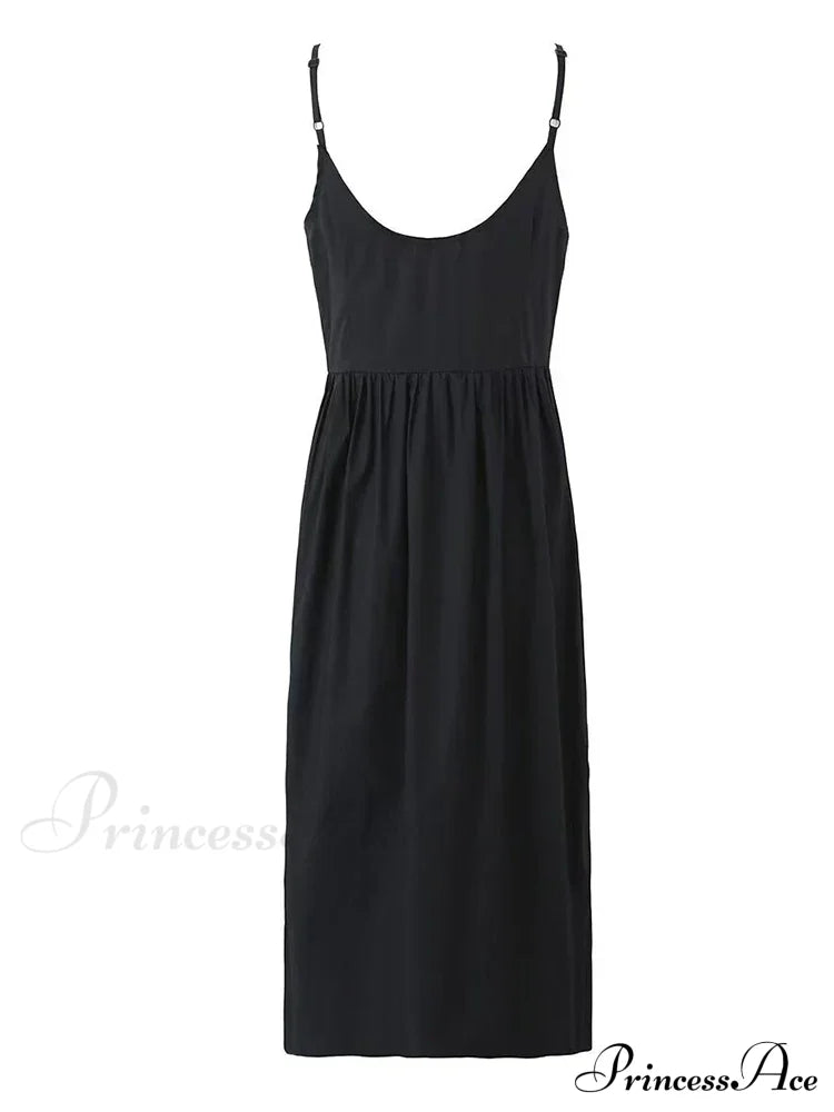 Black Bow Charming Strap Midi Dress