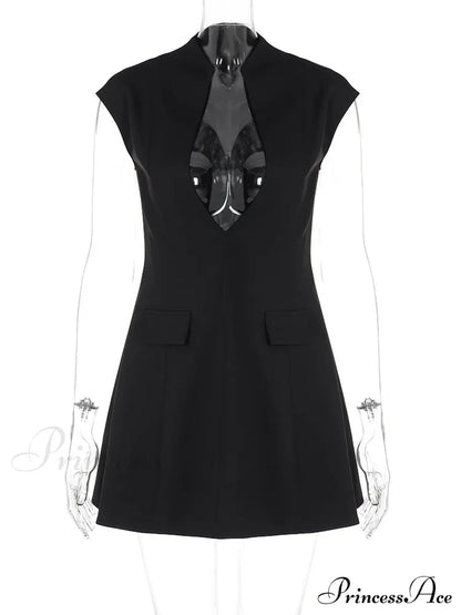 Black Deep Neck Charming Short Sleeve Mini Dress
