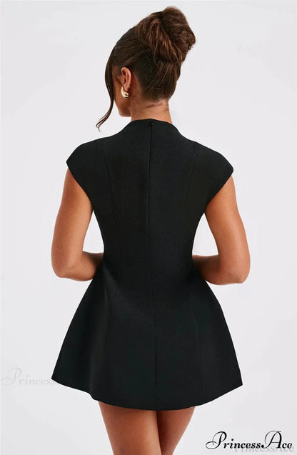 Black Deep Neck Mini Dress