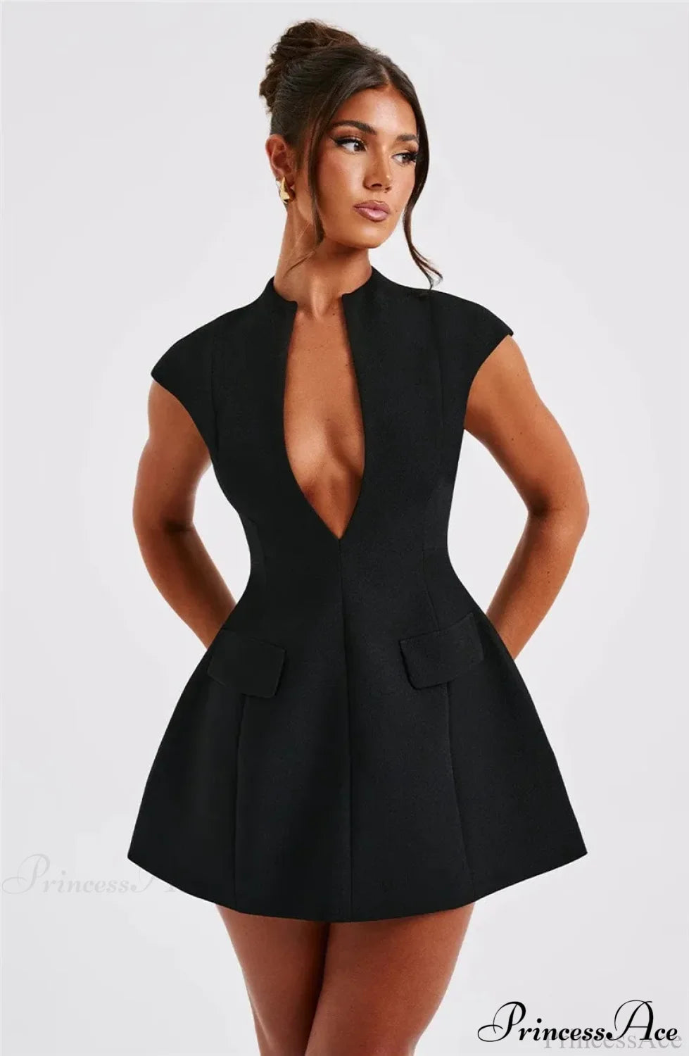 Black Deep Neck Mini Dress