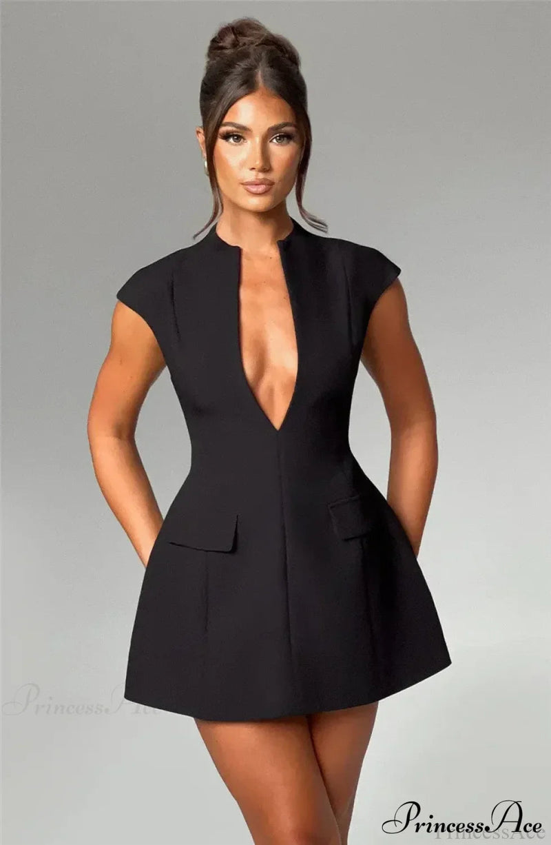 Black Deep Neck Mini Dress