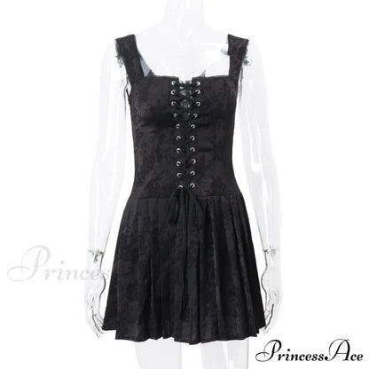 Black Front Stylish Lace-up Mini Dress