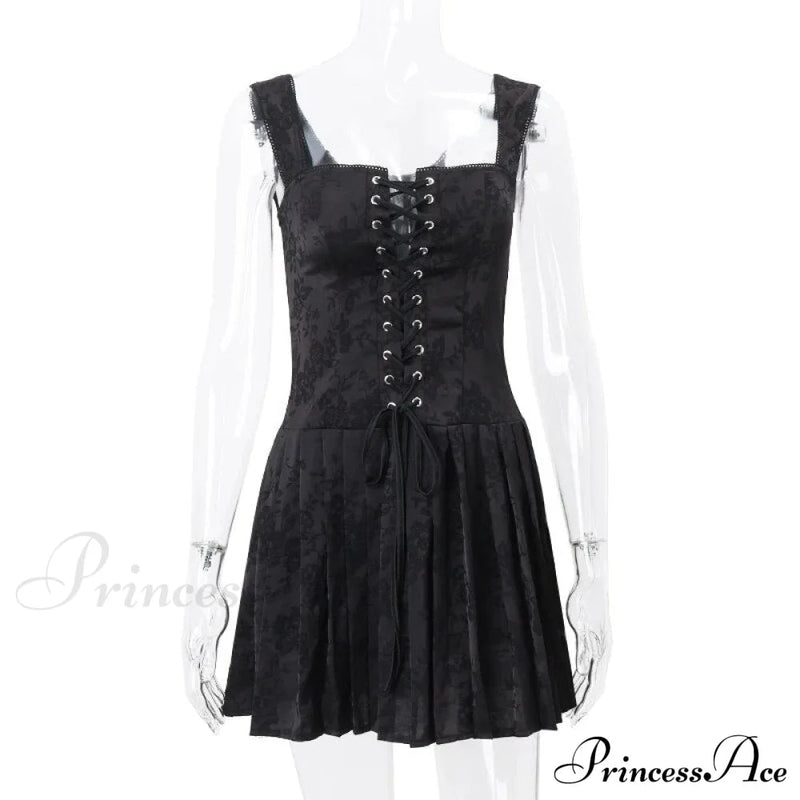 Black Front Stylish Lace-up Mini Dress
