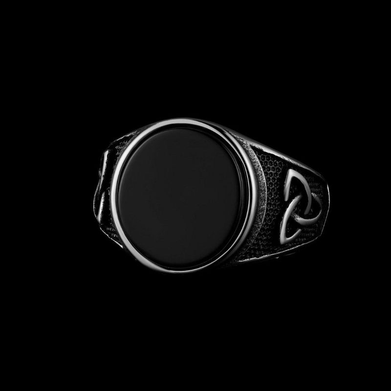 Black Gemstone Triquetra Ring