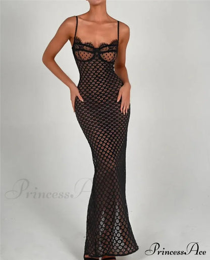 Black Lace Stylish Layered Maxi Dress