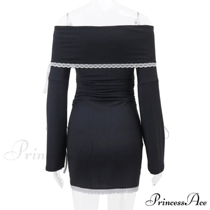 Black Long Sleeve Charming Off-shoulder Bow Mini Dress