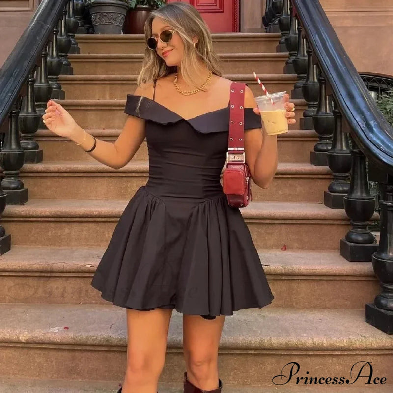 Black Off Shoulder Backless A-line Mini Dress