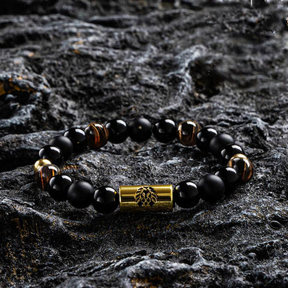 Black Onyx Tiger Eye Protection Bracelet With Lion Bead
