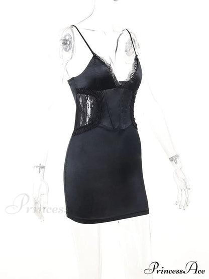 Black Side Lace Charming Design Mini Dress