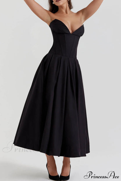Black Strapless Stylish Midi Dress