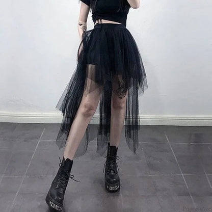 Black Tulle High Waist Midi Skirt