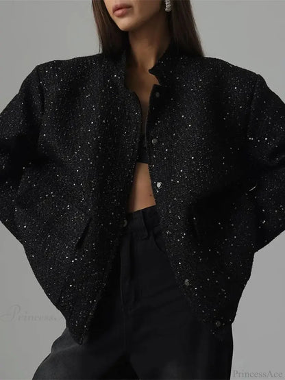 Black Zipper Bomber Short Coat