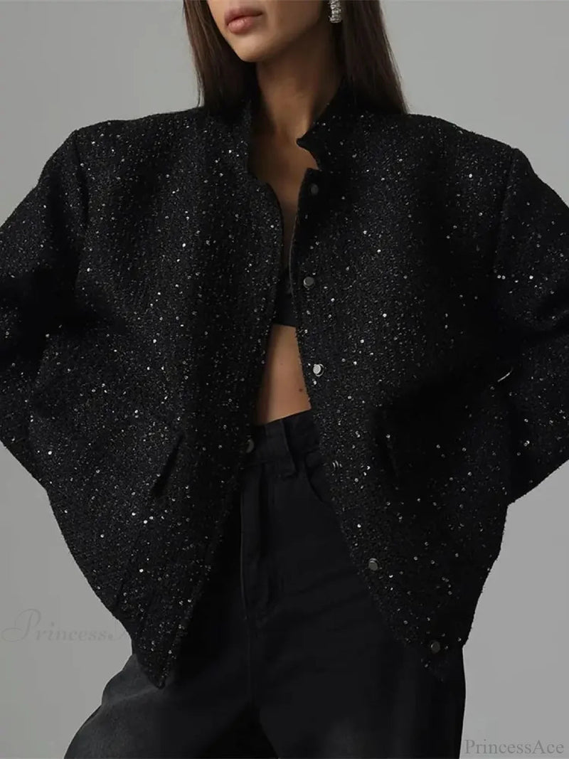 Black Zipper Bomber Short Coat