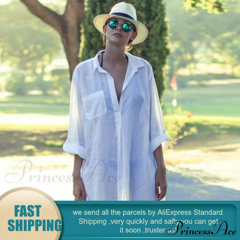 Blouse - Long Cotton Arm Kimono Woman's Coastal Blouse White Cover Up