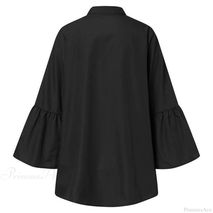 Blouse Office Arm - V Button Flare Up White Neck Blouse