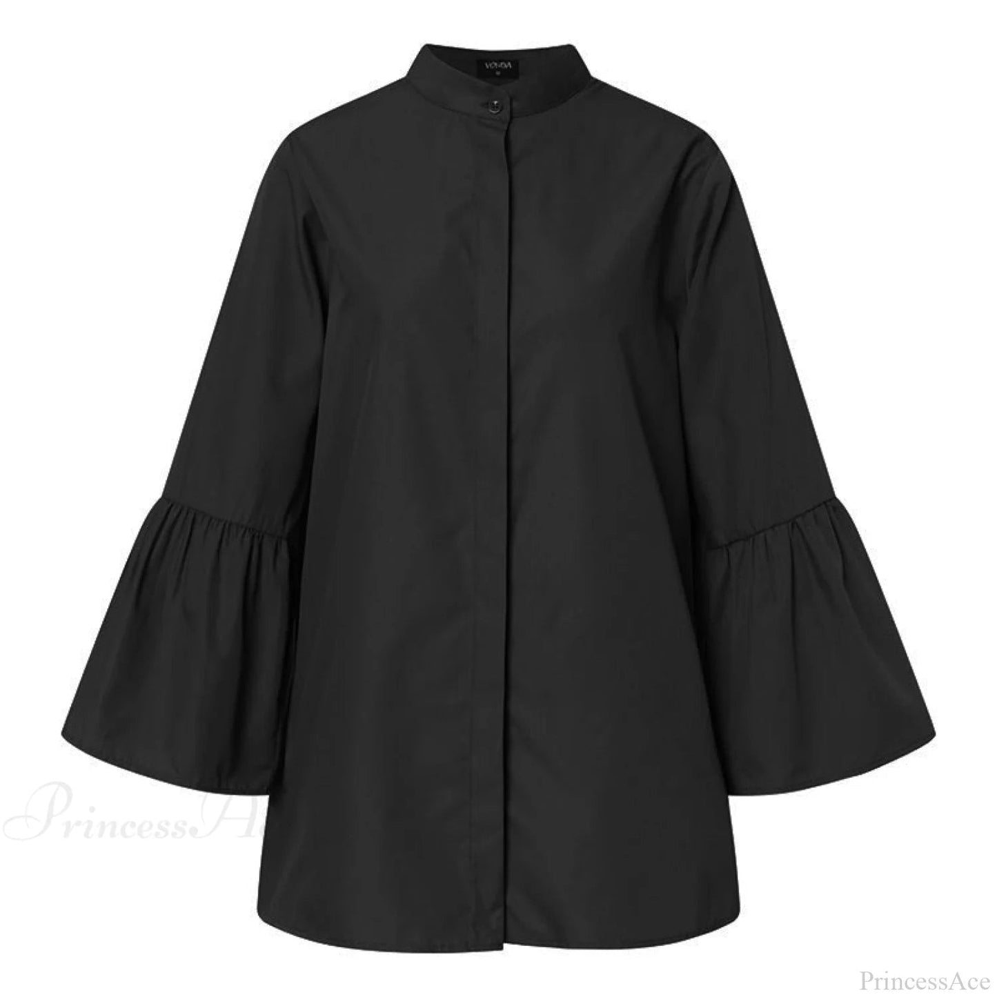 Blouse Office Arm - V Button Flare Up White Neck Blouse
