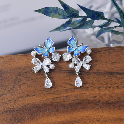 Blue Butterfly Drop Earrings