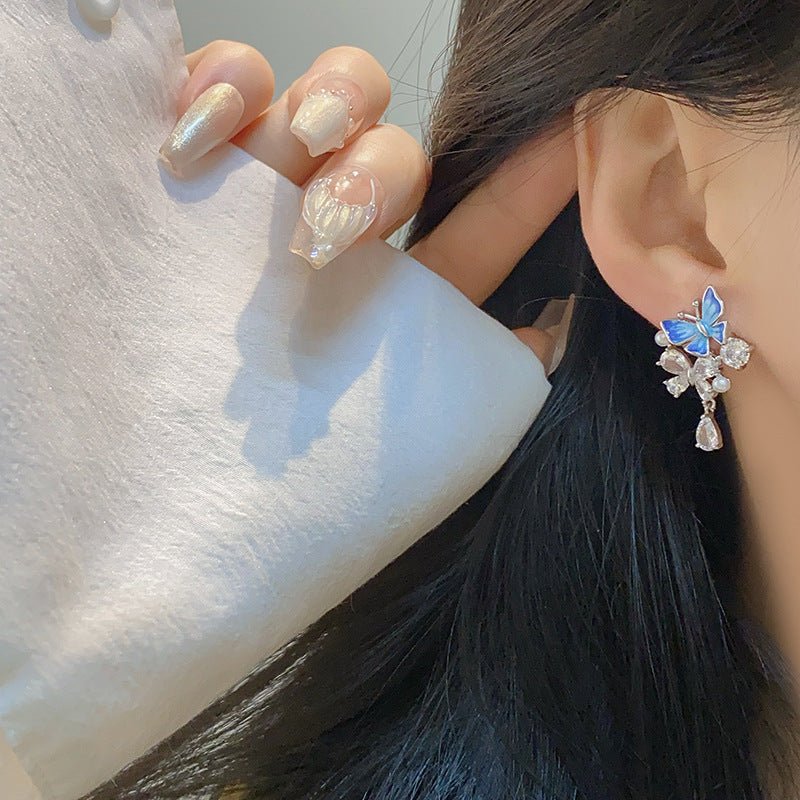 Blue Butterfly Drop Earrings