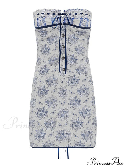 Blue Lace Charming Tube Mini Dress