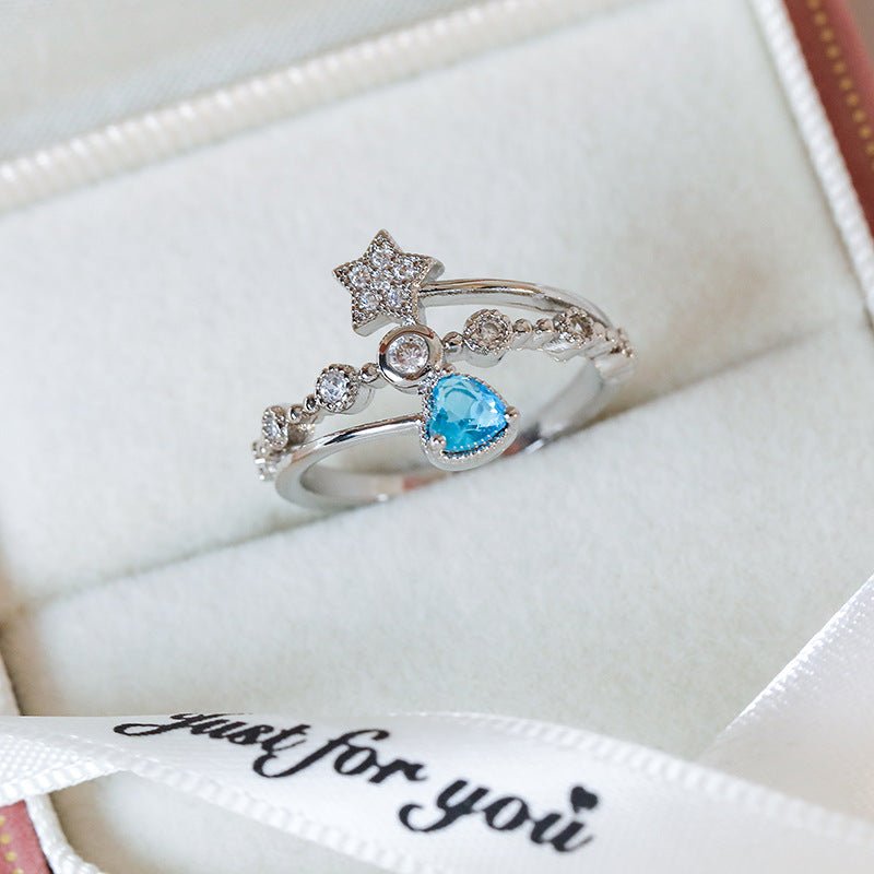 [] Blue Heart Star Ring