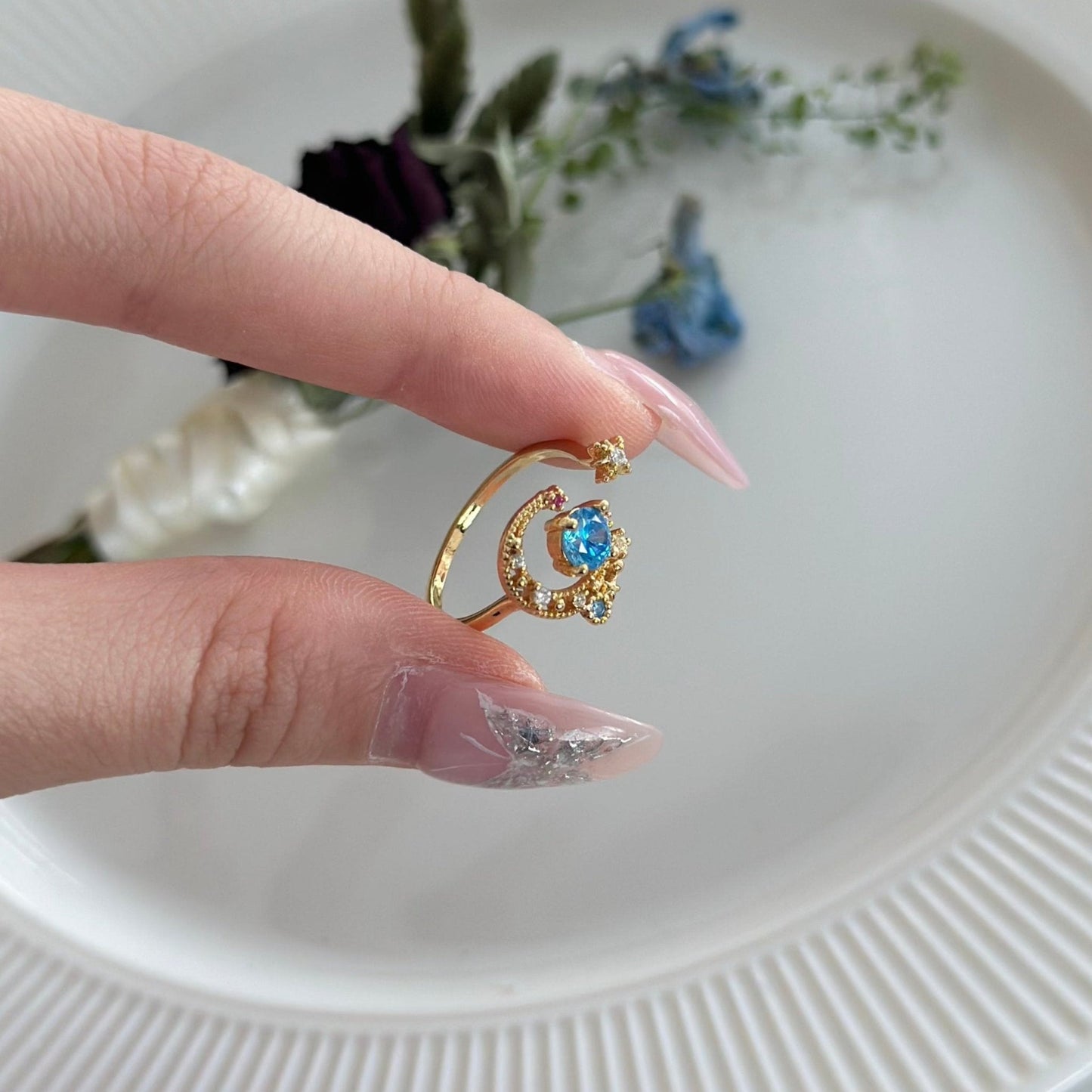 [] Jodie Blue Moon and Star Ring