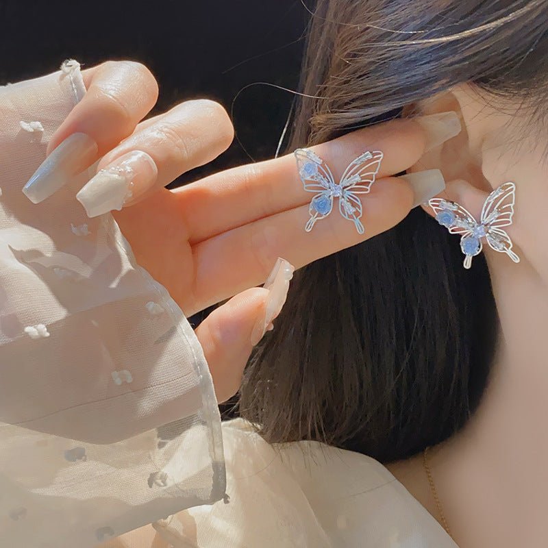 [] Blue Rose Butterfly Earrings