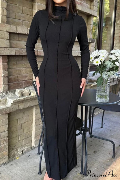 Bodycon Dress With Crew Neck and Slit